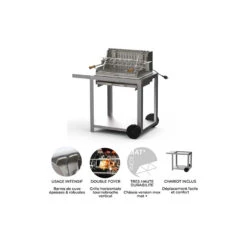Barbecue Charbon Mendy Inox Marin + Chariot Inox + Tournebroche - Le Marquier -Cuisine Grill Magasin mendy inox sur chariot le marquier 3339380167155 4