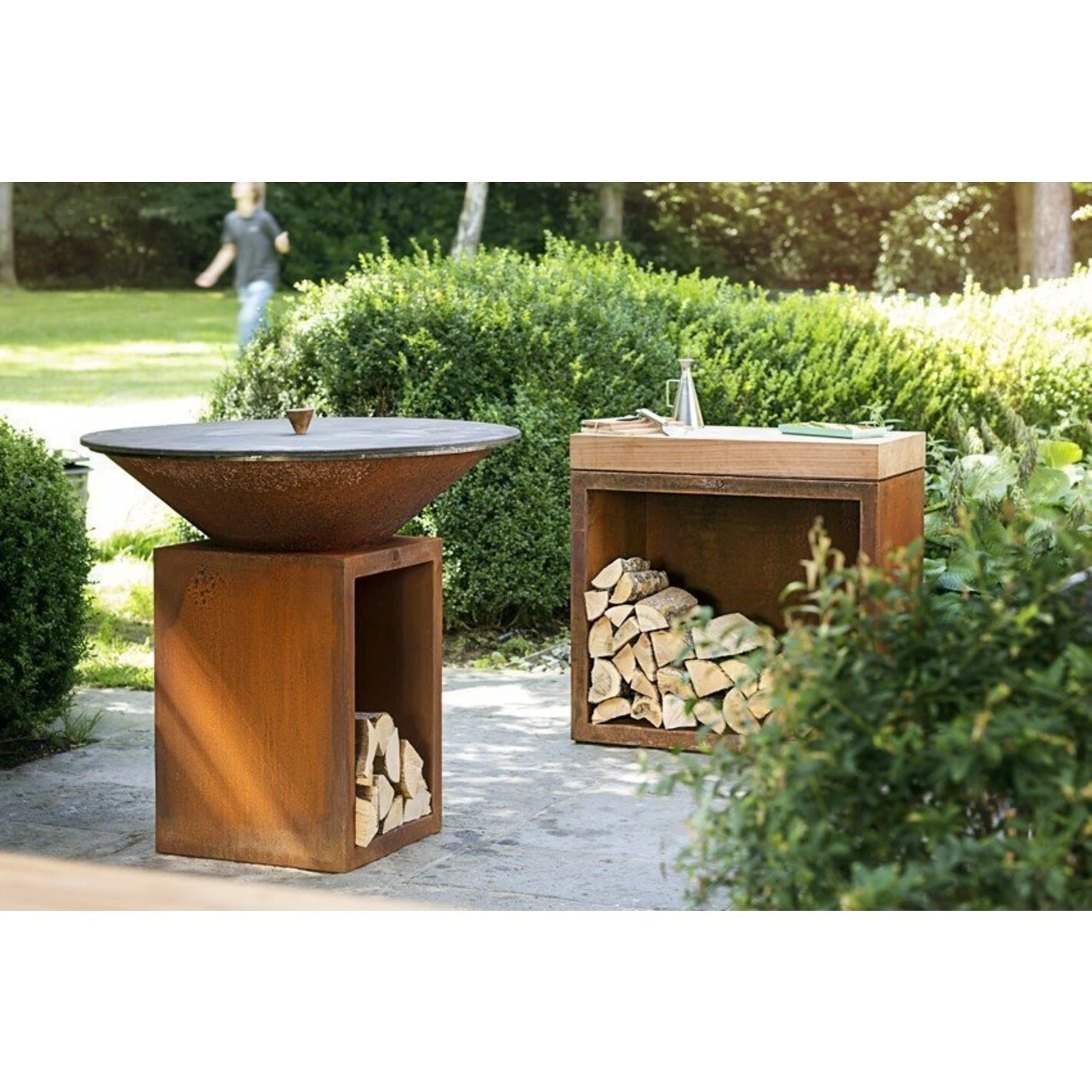 Billot Corten Et Bois De Teck 90 Cm - Ofyr 3 Billot Corten Et Bois De Teck 90 Cm - Ofyr – Image 3