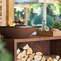 Brasero Plancha OFYR Island 100 En Corten + Plan De Travail Teck -Cuisine Grill Magasin ofyr island 100 brasero plancha 7430440898821 8