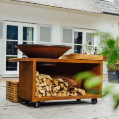 Brasero Plancha Island Corten PRO 100 Bois De Teck + Housse - Ofyr -Cuisine Grill Magasin ofyr island pro 100 teck 2020000022121 3