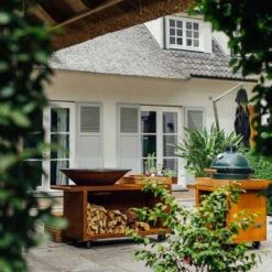 Brasero Plancha Island Corten PRO 100 Bois De Teck + Housse - Ofyr -Cuisine Grill Magasin ofyr island pro 100 teck 2020000022121 4