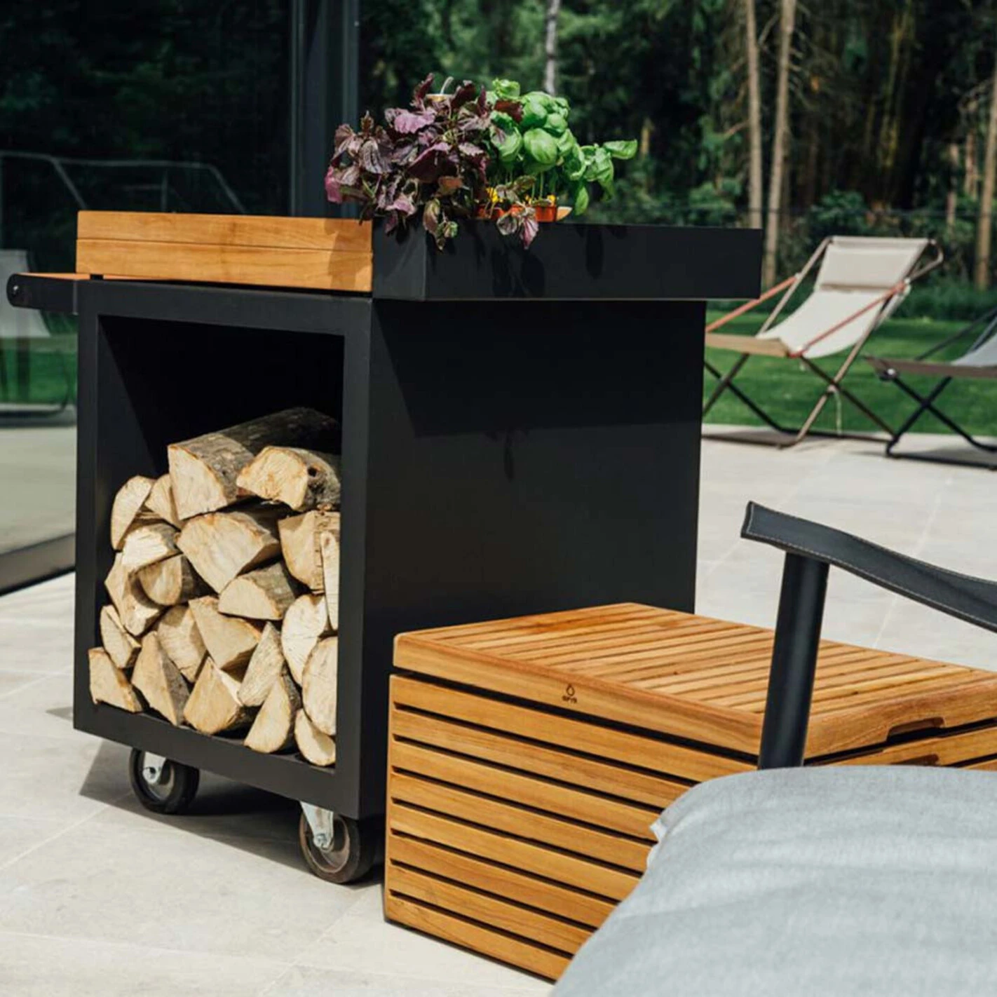 Table Mise En Place Noire Pro 65 Bois De Teck - Ofyr 2 Table Mise En Place Noire Pro 65 Bois De Teck - Ofyr – Image 2